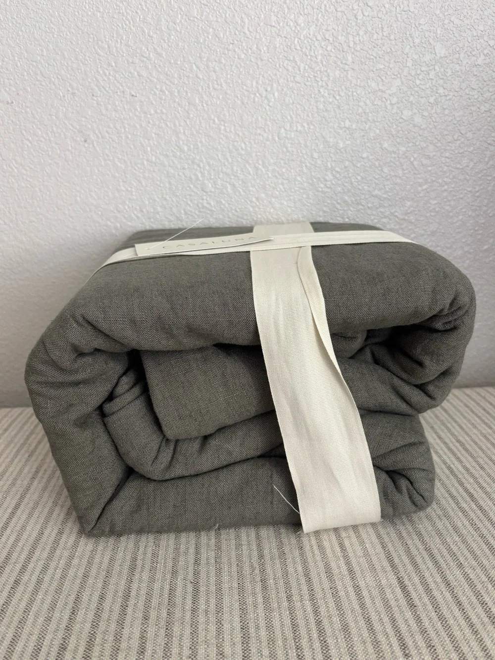 NWT Full/Queen Heavyweight Linen Blend Duvet Cover and Sham Set Olive Green